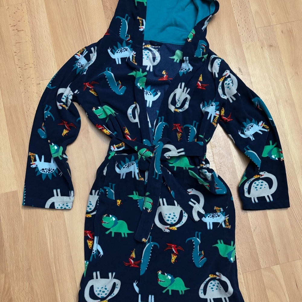 Carter's Dinosaur Print Kids Robe - Navy and Teal